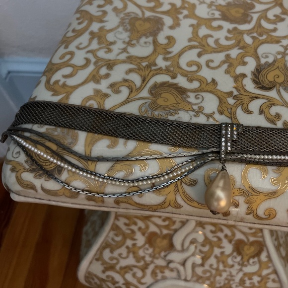 RARE VINTAGE 1990’S CHANEL SILVER RHINESTONES PEARL CHOKER NECKLACE - Picture 12 of 15